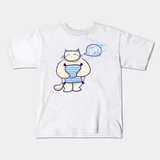 The tired cat is Thinking of Sunday Kids T-Shirt